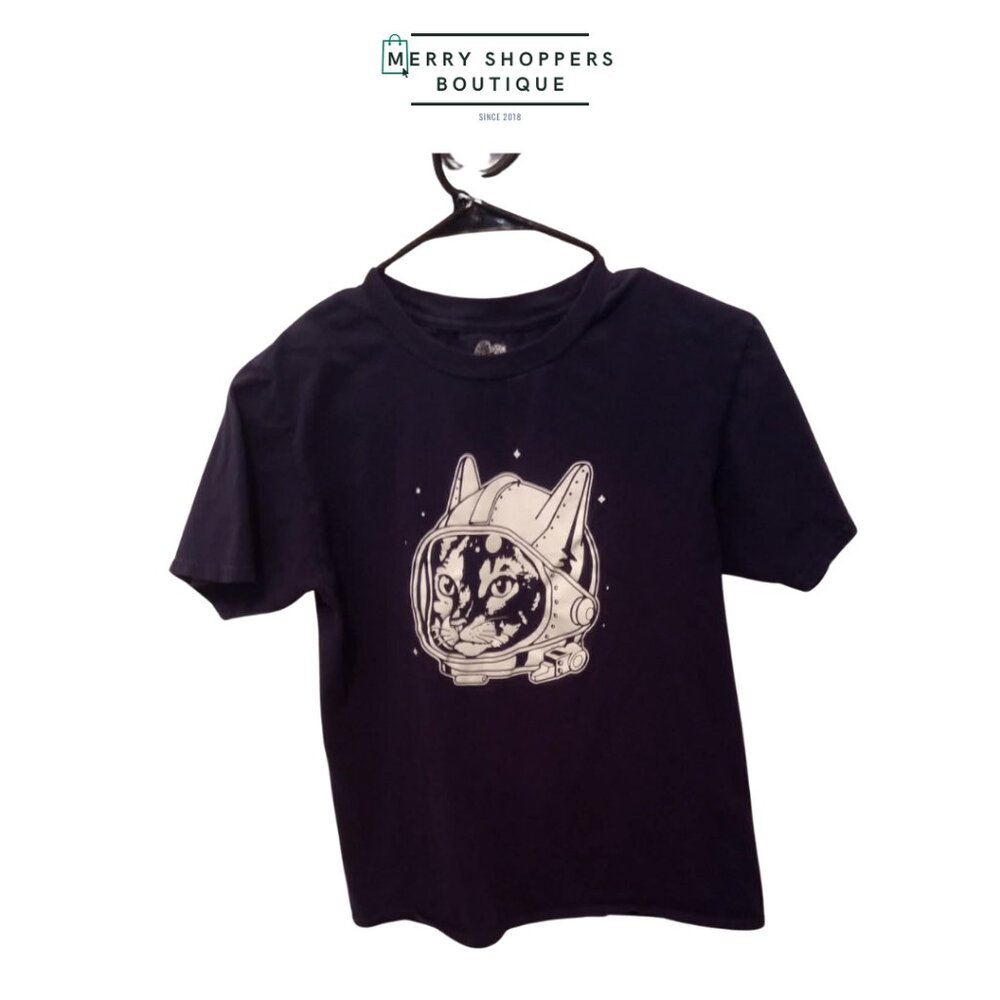 "Go Hard Or Go Home" Navy Blue Cat Astronaut Tee